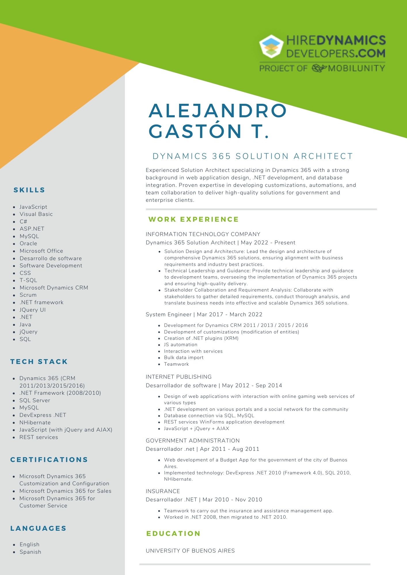 Alejandro G. T. – Solution Architect Dynamics 365