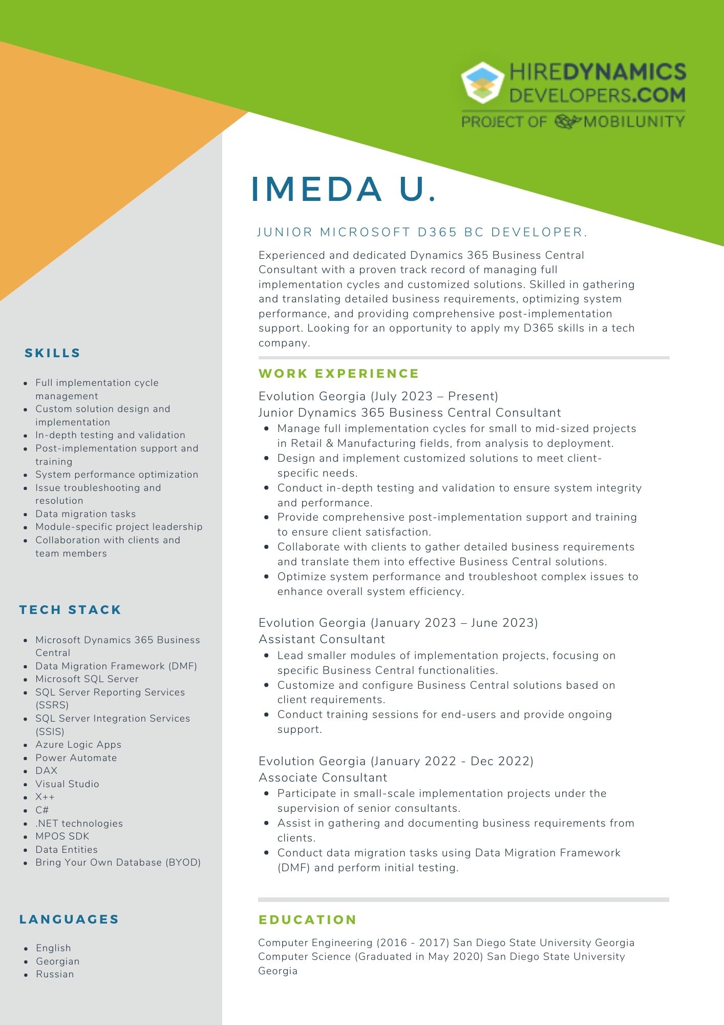 Imeda U. – Junior Microsoft D365 BC Developer