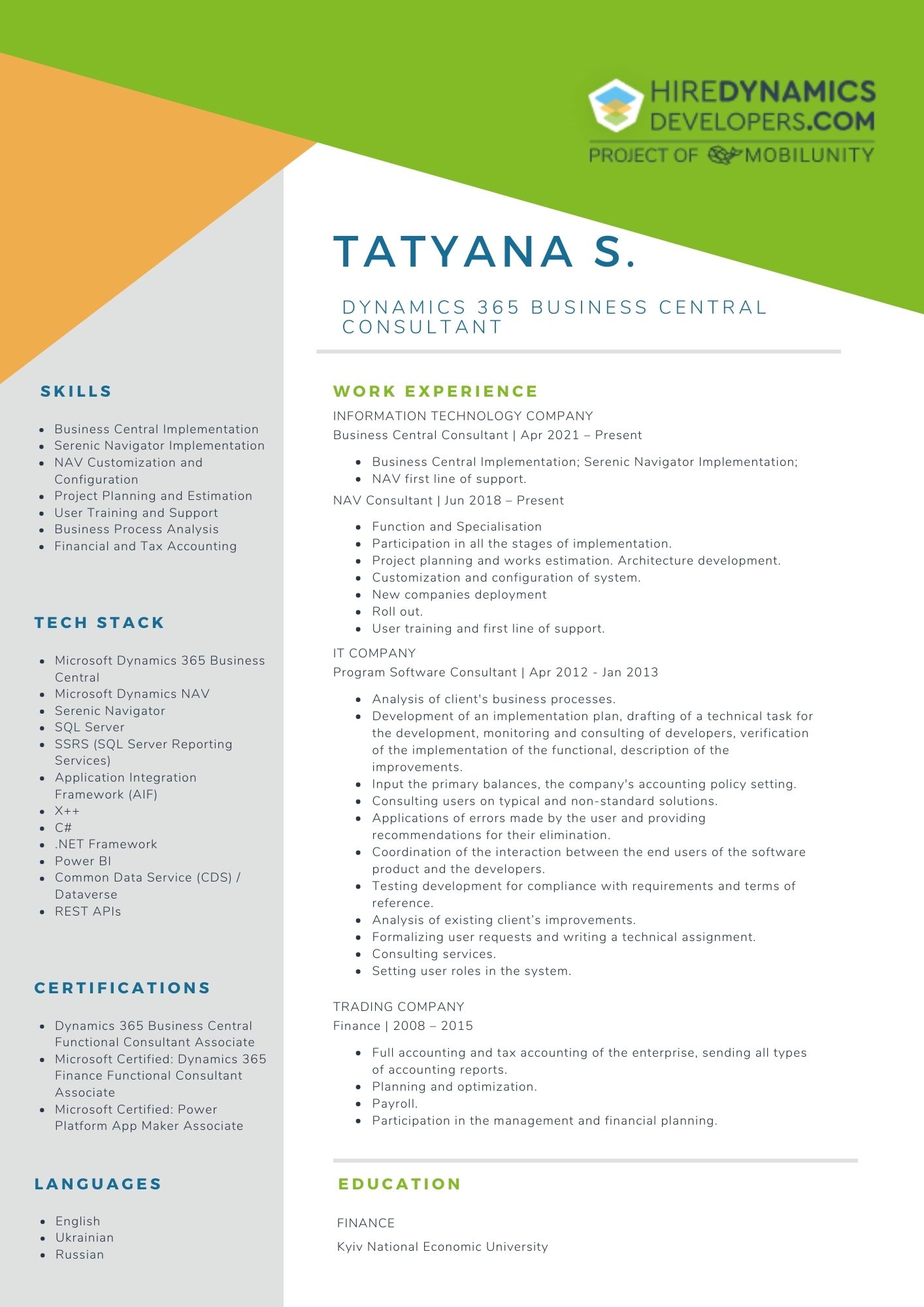 Tatyana S. – ERP Dynamics 365 Business Central Consultant