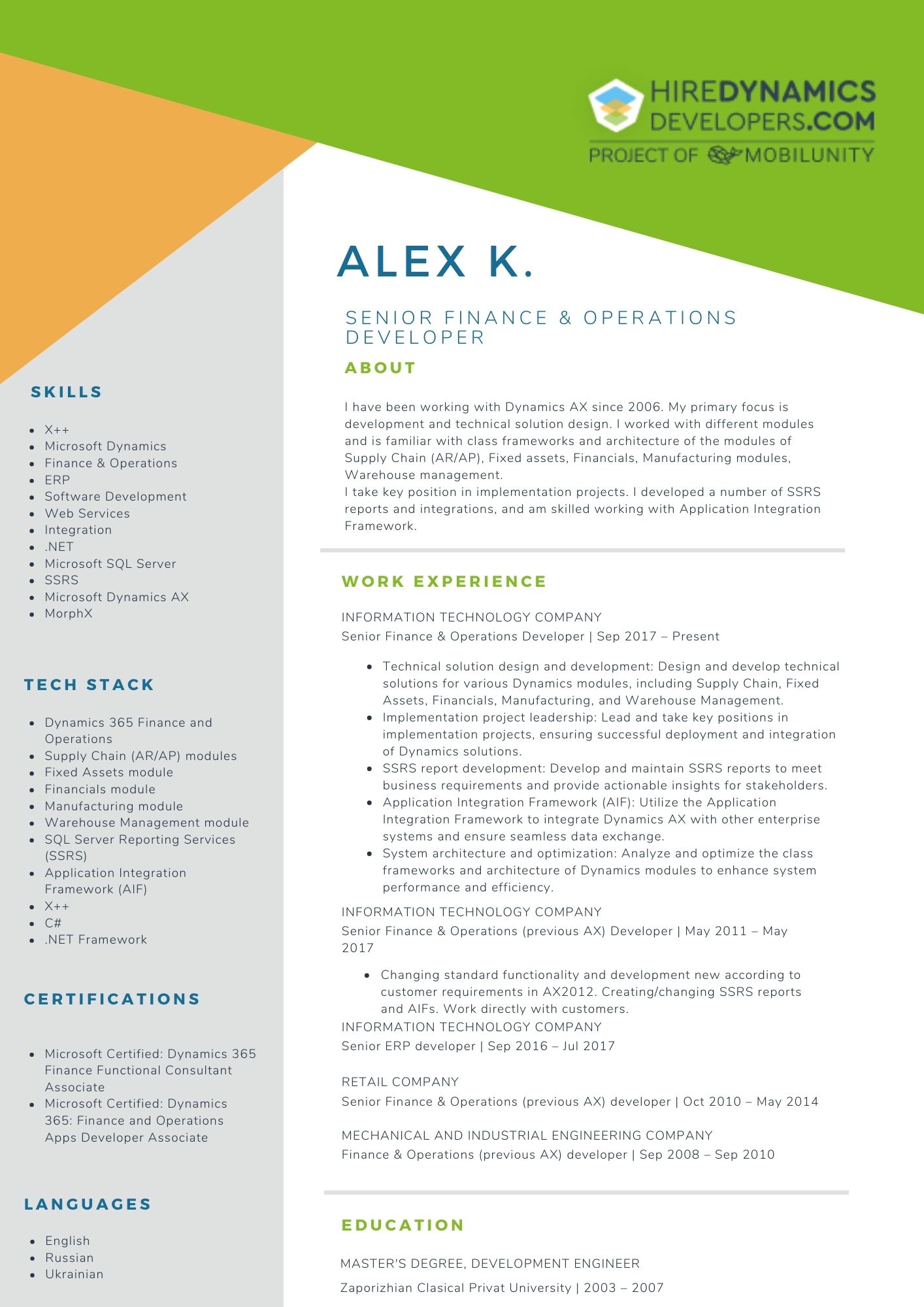 Senior Finance & Operations developer