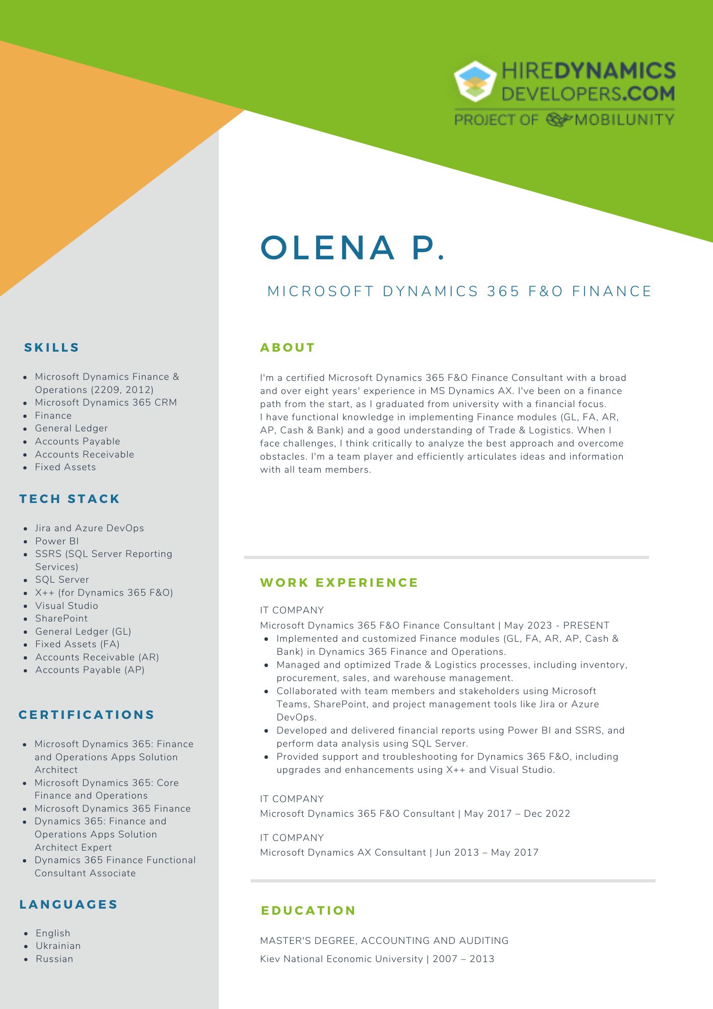 Microsoft Dynamics 365 F&O Finance Consultant