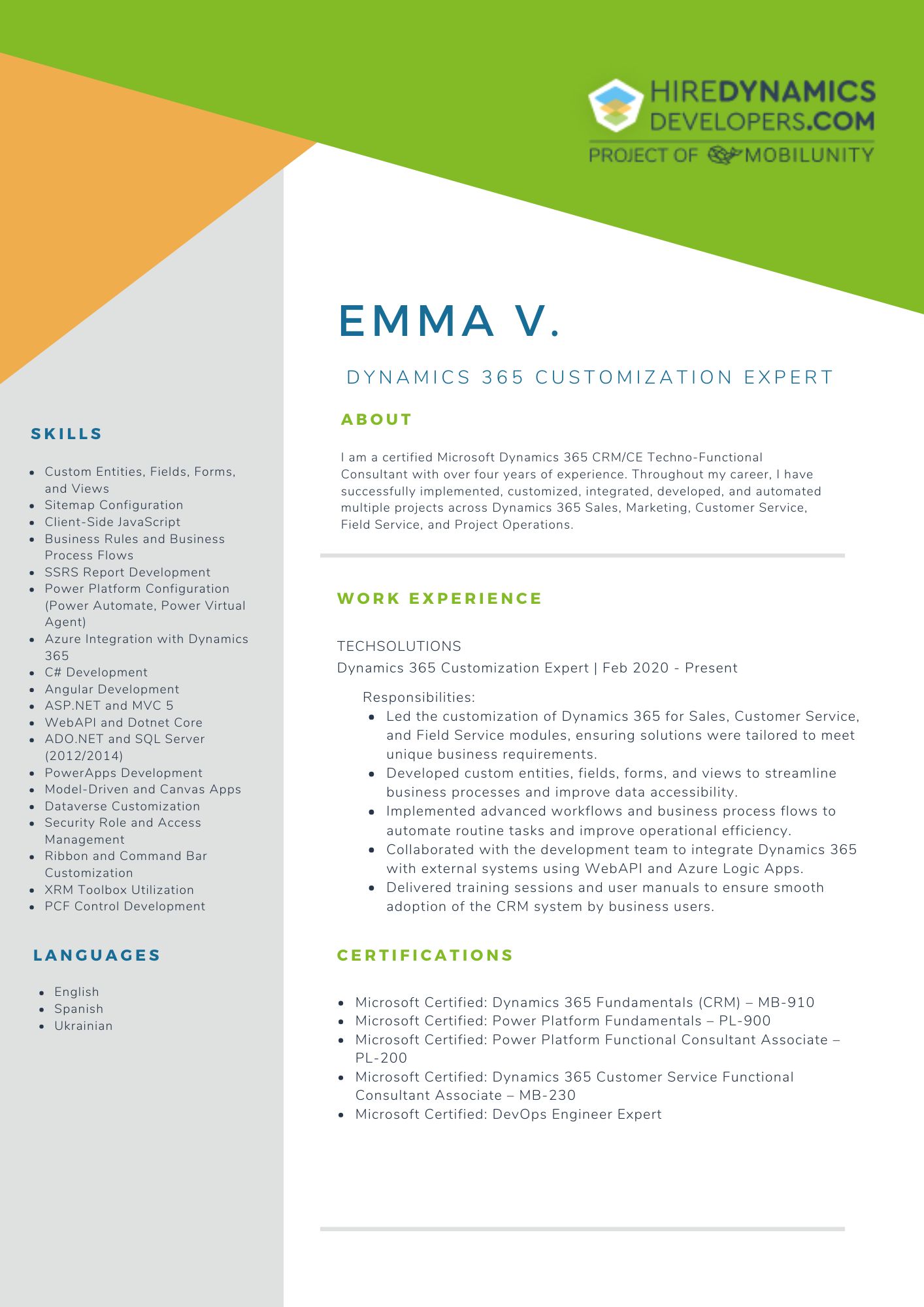 Emma V Dynamics 365 Customization Expert