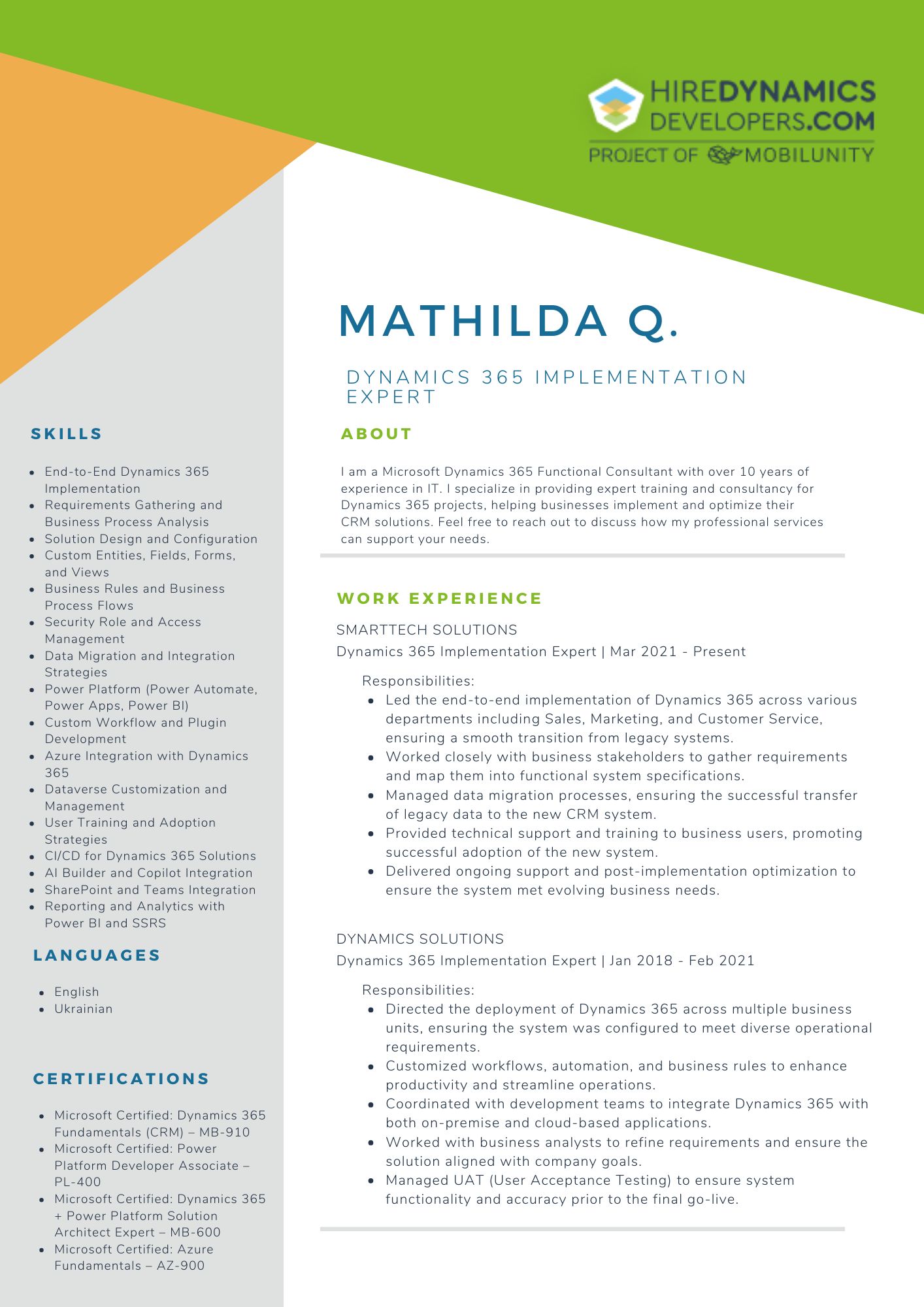 Mathilda Q Dynamics 365 implementation expert
