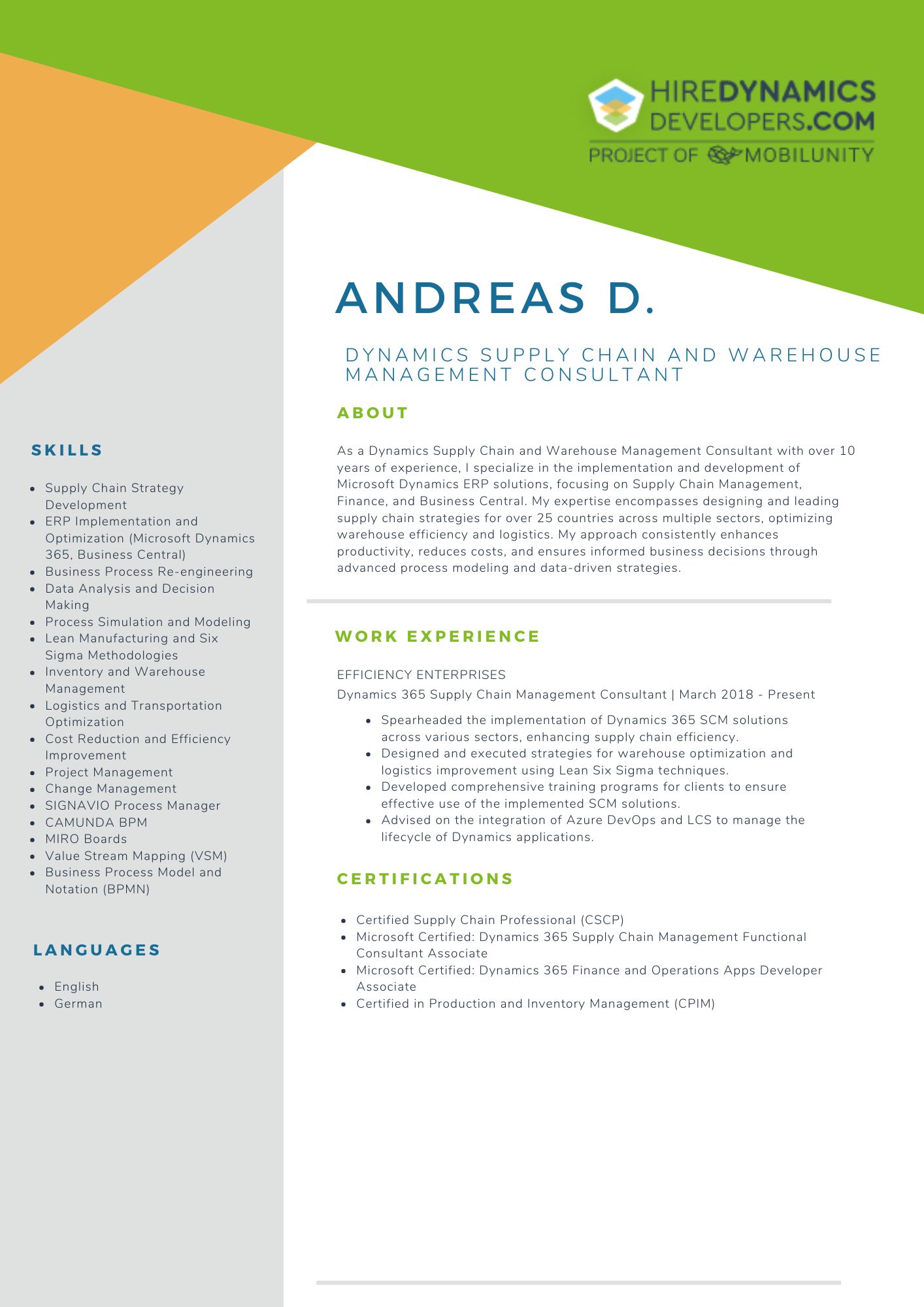 Andreas D Dynamics Supply Chain and Warehouse Management Consultant
