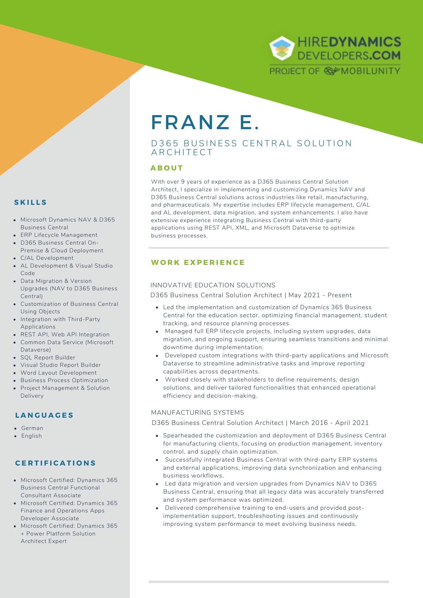 Franz E. – D365 Business Central Solution Architect