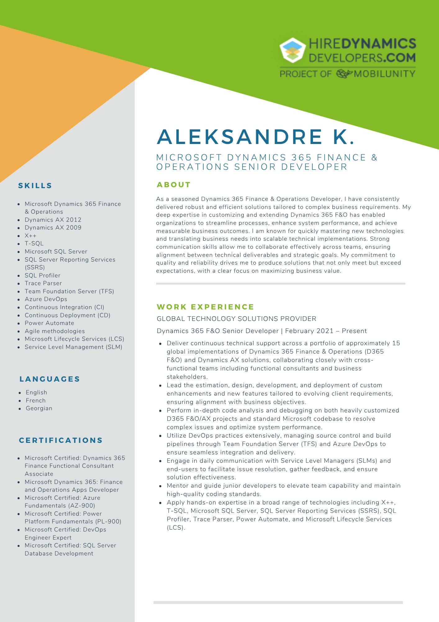 Aleksandre K – Microsoft Dynamics 365 Finance & Operations Senior Developer