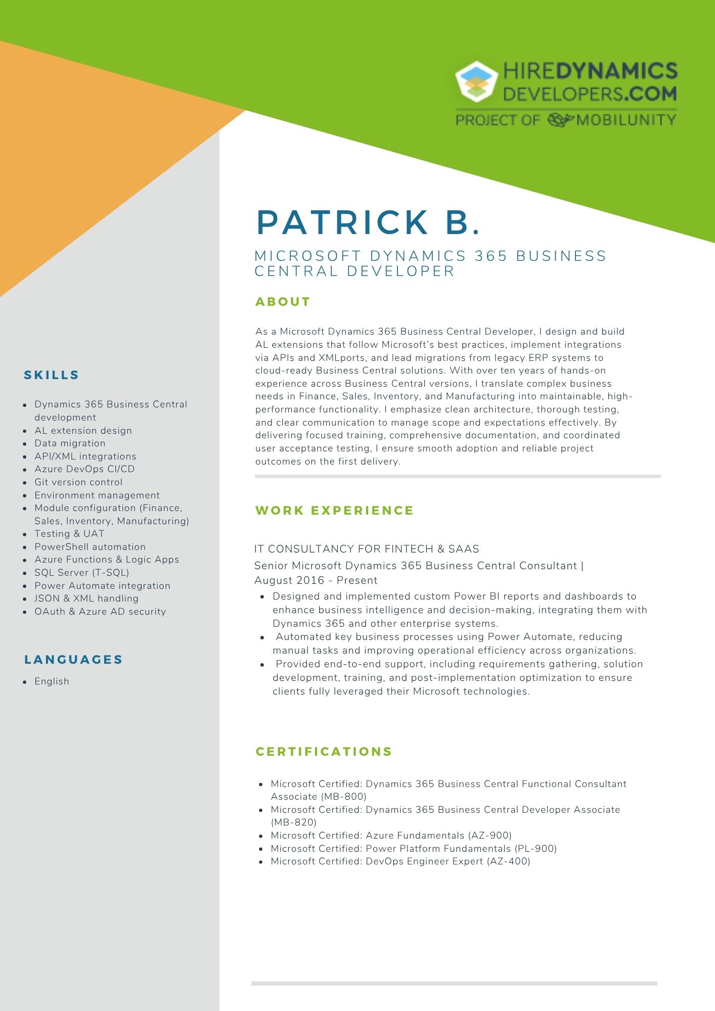 Patrick B – Microsoft Dynamics 365 Business Central Developer